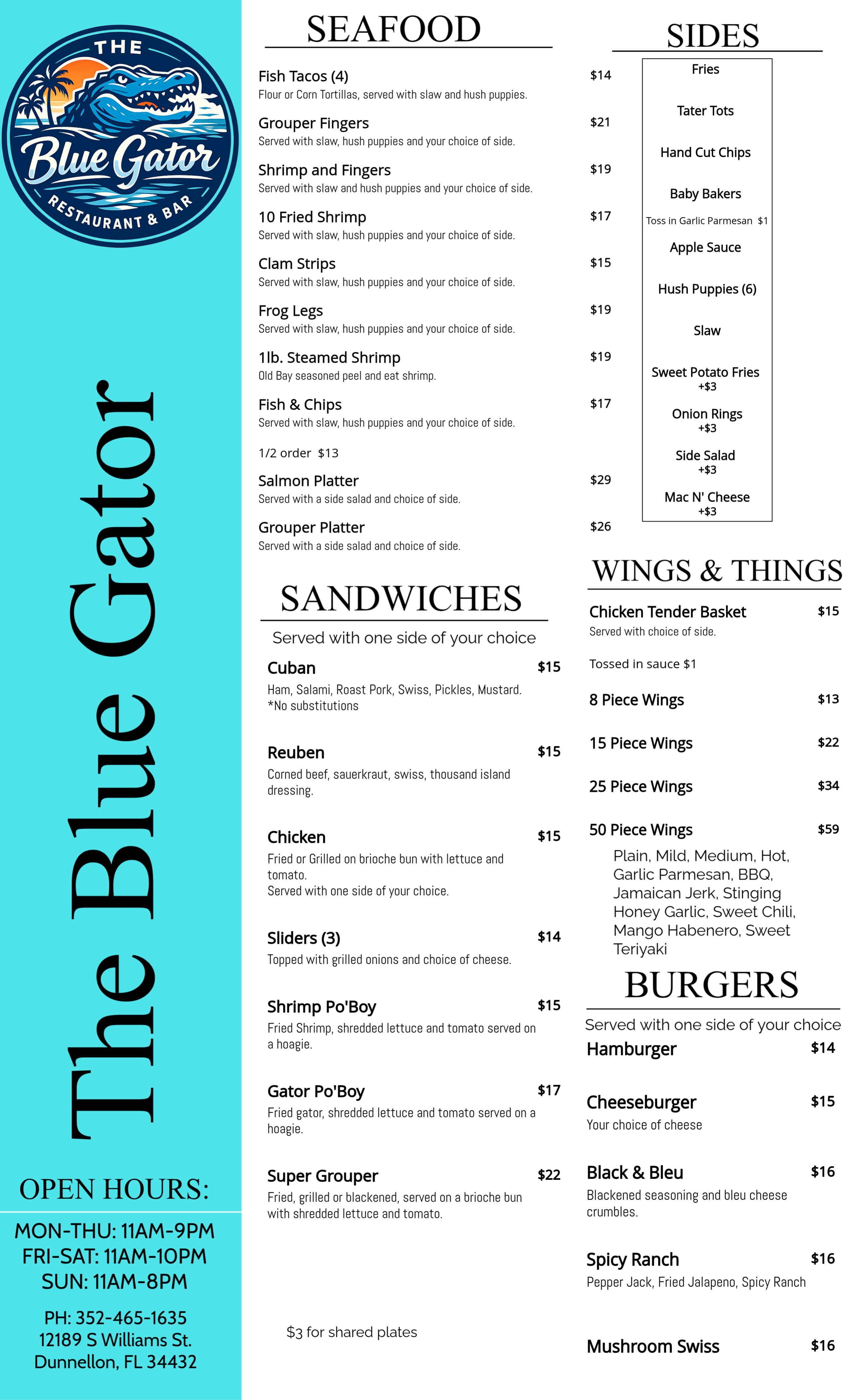 Blue Gator Menu Page 2